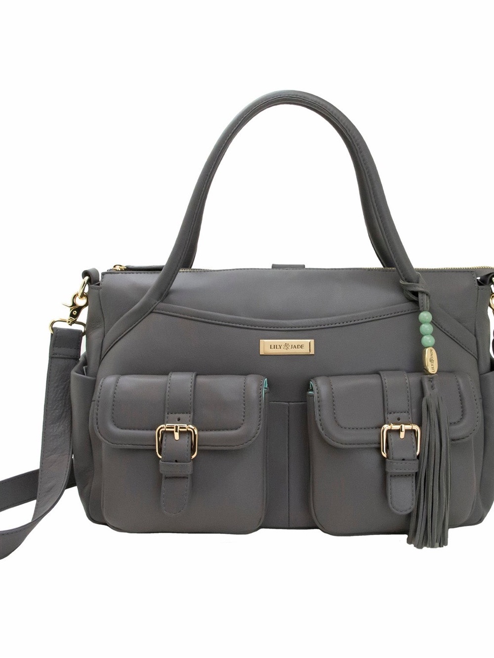 Lily Jade Elizabeth Convertible Tote Leather Charcoal Gray and Gold + Bag Insert